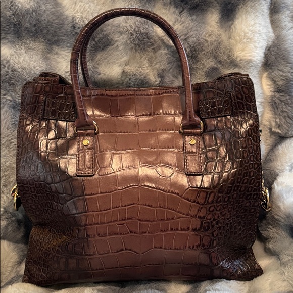 Michael Kors Hamilton Brown Crocodile-Embossed Handbag - Picture 3 of 7